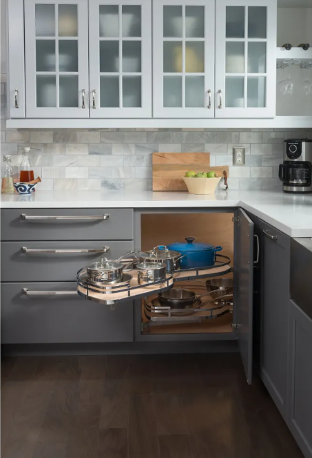 15" Polished Chrome and Walnut Blind Corner Swingout for Openings on the Left of the Blind