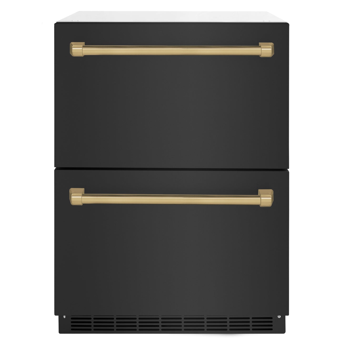 ZLINE Autograph Edition 24 in. Touchstone 168 Can Outdoor-Rated Dual Refrigerator Drawer with Black Stainless Steel Doors and Champagne Bronze Handles (RDSOZ-BS-24-CB)