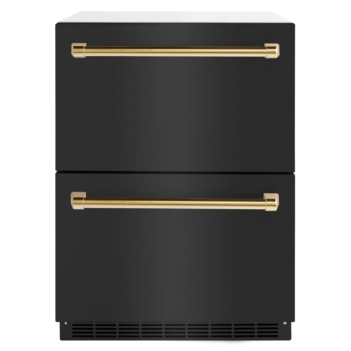 ZLINE Autograph Edition 24 in. Touchstone 168 Can Outdoor-Rated Dual Refrigerator Drawer with Black Stainless Steel Doors and Polished Gold Handles (RDSOZ-BS-24-G)