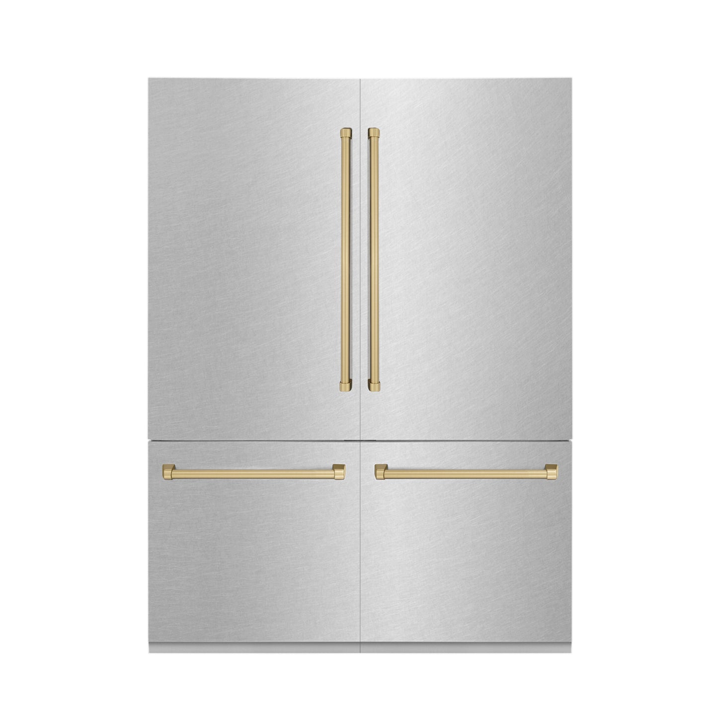 ZLINE Autograph Edition 60 in. 32.2 cu. ft. French Door Built-In Bottom Freezer Refrigerator with Water Dispenser and Ice Maker in DuraSnow® Stainless Steel with Champagne Bronze Accents (RBIVZ-SN-60-CB)