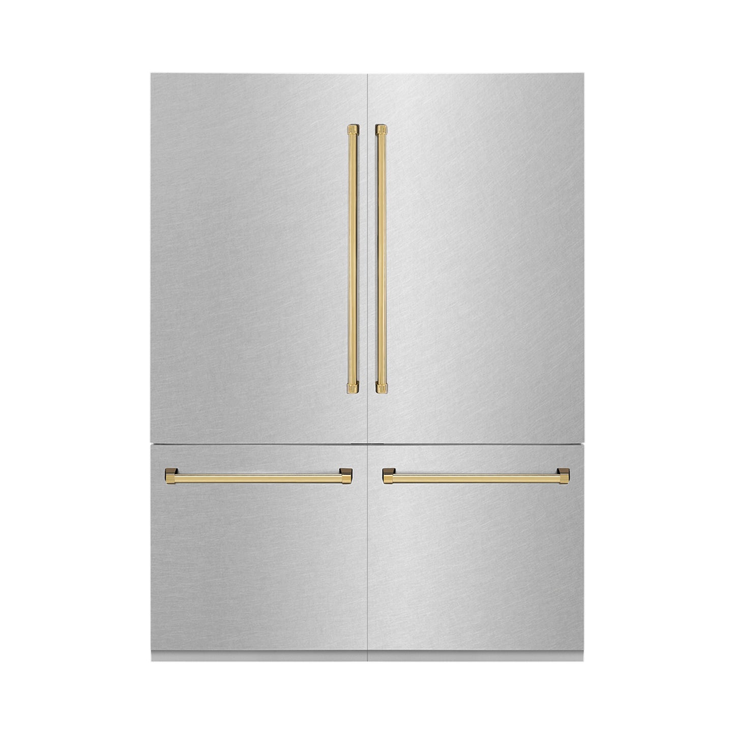 ZLINE Autograph Edition 60 in. 32.2 cu. ft. French Door Built-In Bottom Freezer Refrigerator with Water Dispenser and Ice Maker in DuraSnow® Stainless Steel with Polished Gold Accents (RBIVZ-SN-60-G)