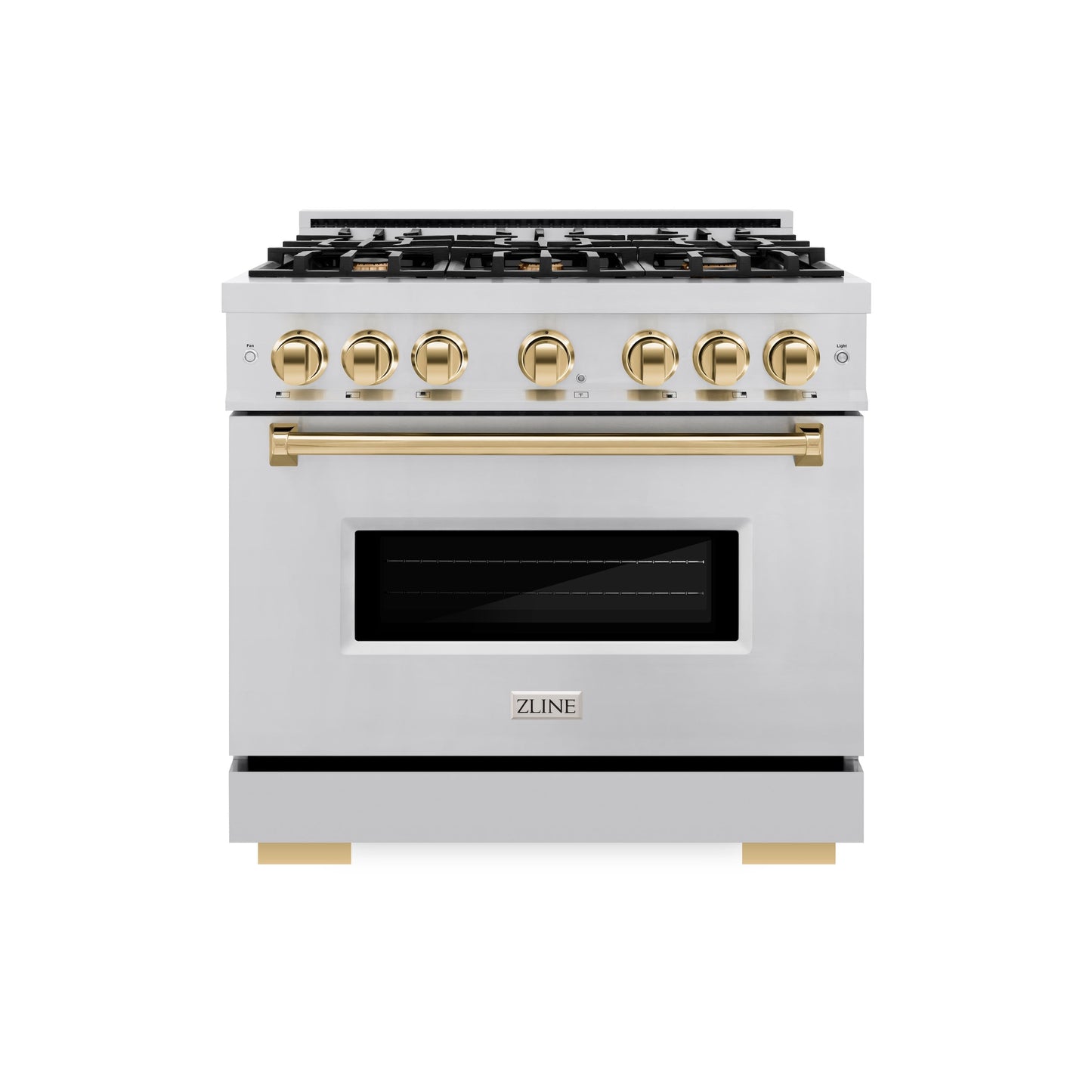 ZLINE Autograph Edition 36 in. 5.2 cu. ft. Classic Gas Range with 6 Burner Cooktop and Convection Gas Oven in Stainless Steel and Polished Gold Accents (CGRZ-36-G)