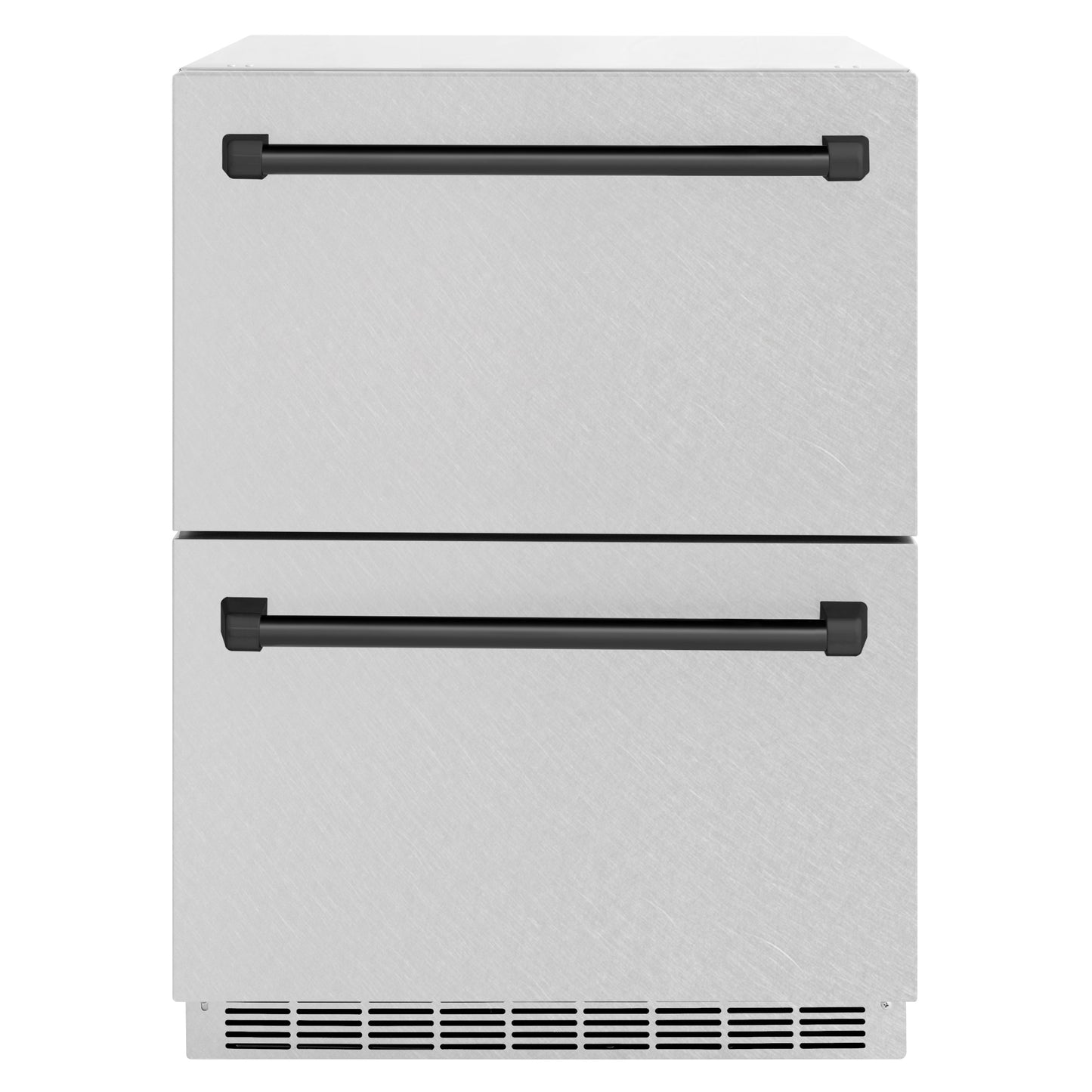ZLINE Autograph Edition 24 in. Touchstone 168 Can Outdoor-Rated Dual Refrigerator Drawer with DuraSnow® Stainless Steel Doors and Matte Black Handles (RDSOZ-SN-24-MB)