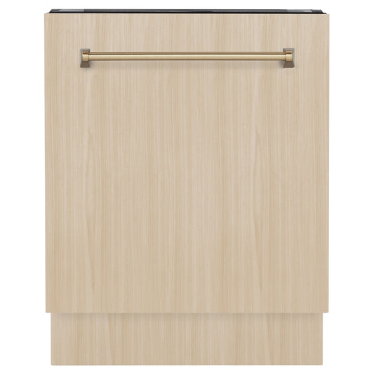 ZLINE Autograph Edition 24" Tallac Series 3rd Rack Top Control Built-In Tall Tub Dishwasher in Custom Panel Ready with Champagne Bronze Handle, 51dBa (DWVZ-24-CB)