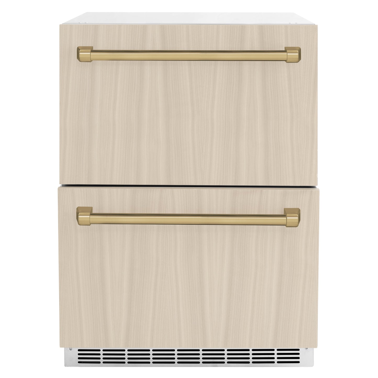 ZLINE Autograph Edition 24 in. Touchstone 168 Can Outdoor-Rated Dual Refrigerator Drawer with Panel-Ready Doors and Champagne Bronze Handles (RDSPOZ-24-CB)