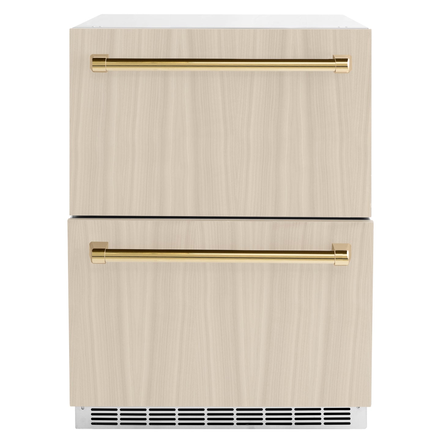 ZLINE Autograph Edition 24 in. Touchstone 168 Can Outdoor-Rated Dual Refrigerator Drawer with Panel-Ready Doors and Polished Gold Handles (RDSPOZ-24-G)