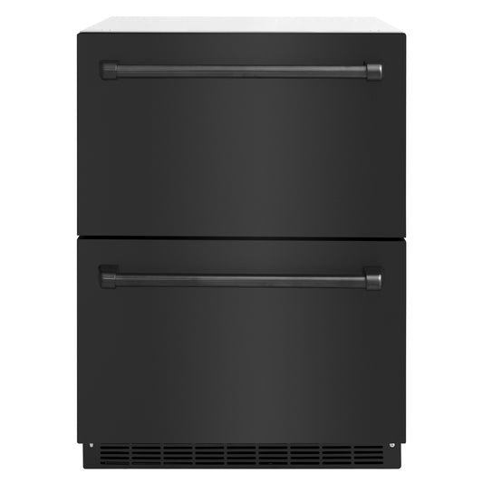 ZLINE 24 in. Touchstone 168 Can Outdoor-Rated Dual Refrigerator Drawer with Black Stainless Steel Doors (RDSO-BS-24)