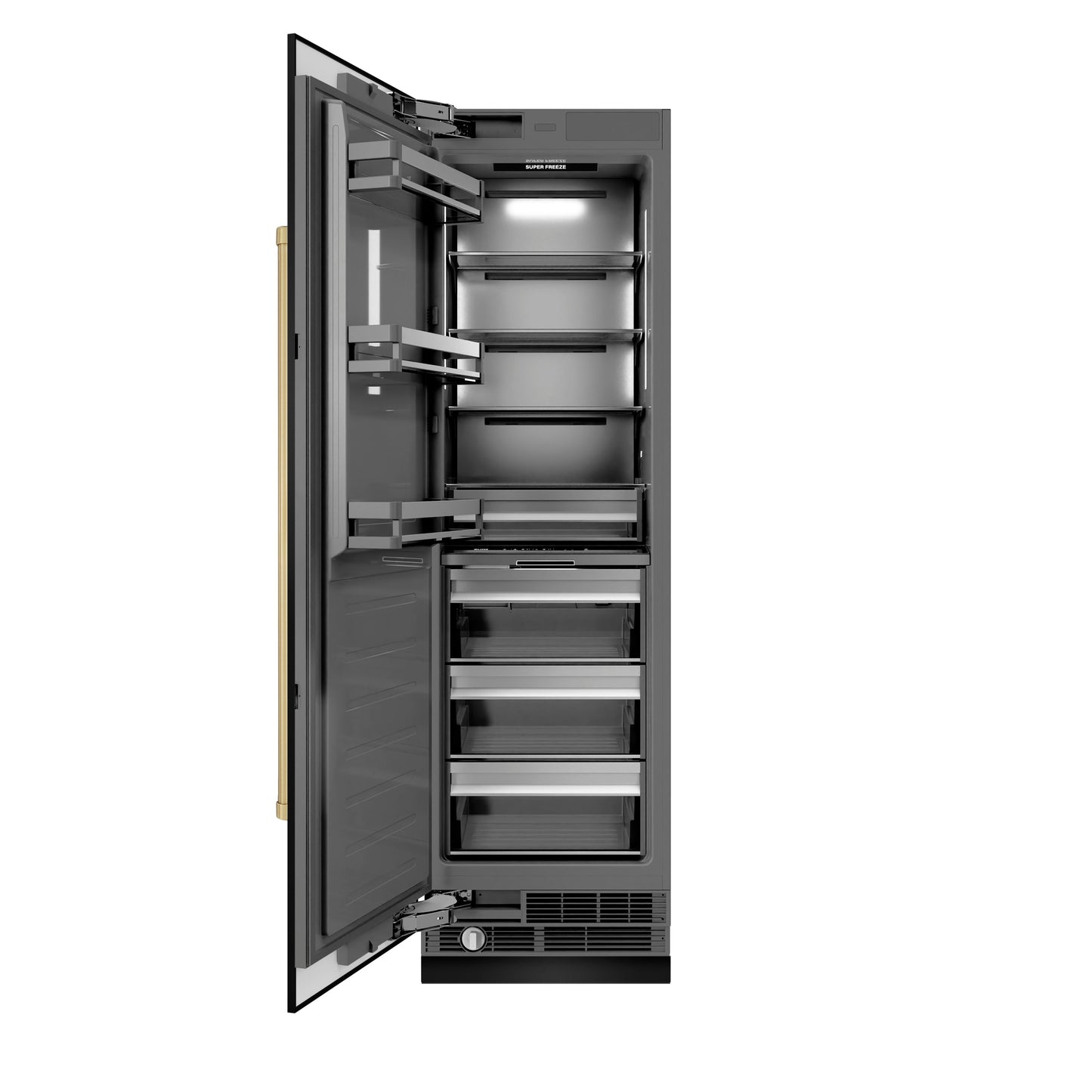 ZLINE Autograph Edition 24 in. 12.4 cu. ft. Column Freezer in Black Stainless Steel with Graphite Gray Interior and Champagne Bronze Accents (RCFVZ-BS-24-CB)