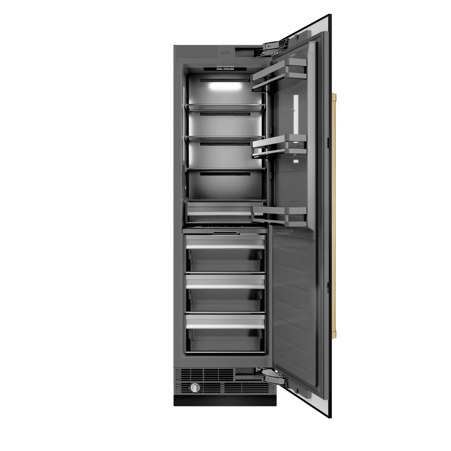 ZLINE Autograph Edition 24 in. 12.5 cu. ft. Column Refrigerator in Black Stainless Steel with Graphite Gray Interior and Champagne Bronze Accents (RCRVZ-BS-24-CB)