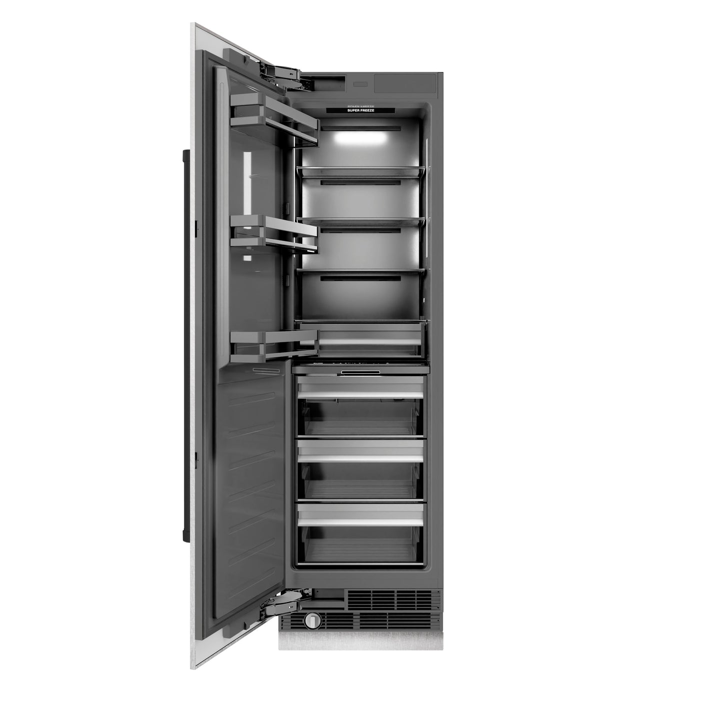 ZLINE Autograph Edition 24 in. 12.4 cu. ft. Column Freezer in DuraSnow® Stainless Steel with Graphite Gray Interior and Matte Black Accents (RCFVZ-SN-24-MB)