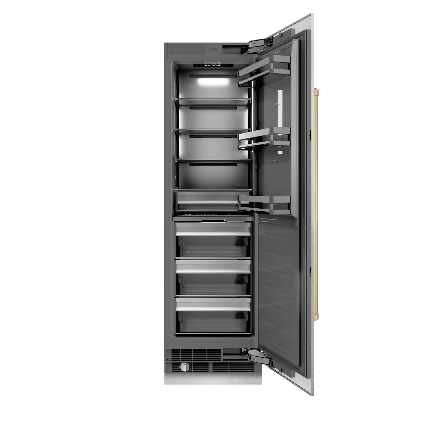 ZLINE Autograph Edition 24 in. 12.5 cu. ft. Column Refrigerator in DuraSnow® Stainless Steel with Graphite Gray Interior and Champagne Bronze Accents (RCRVZ-SN-24-CB)