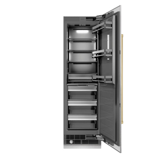 ZLINE Autograph Edition 24 in. 12.5 cu. ft. Column Refrigerator in DuraSnow® Stainless Steel with Graphite Gray Interior and Champagne Bronze Accents (RCRVZ-SN-24-CB)