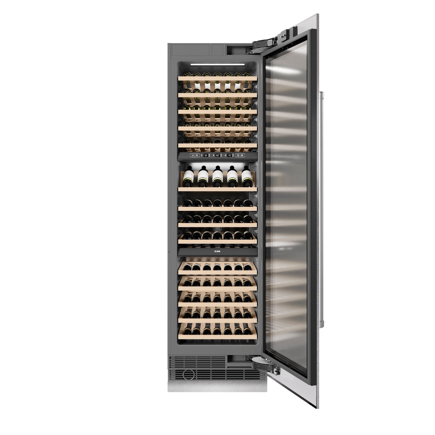ZLINE 24 in. 12.4 cu. ft. Triple Zone 100 Bottle Column Wine Cooler in DuraSnow® Stainless Steel (RCWV-SN-24)