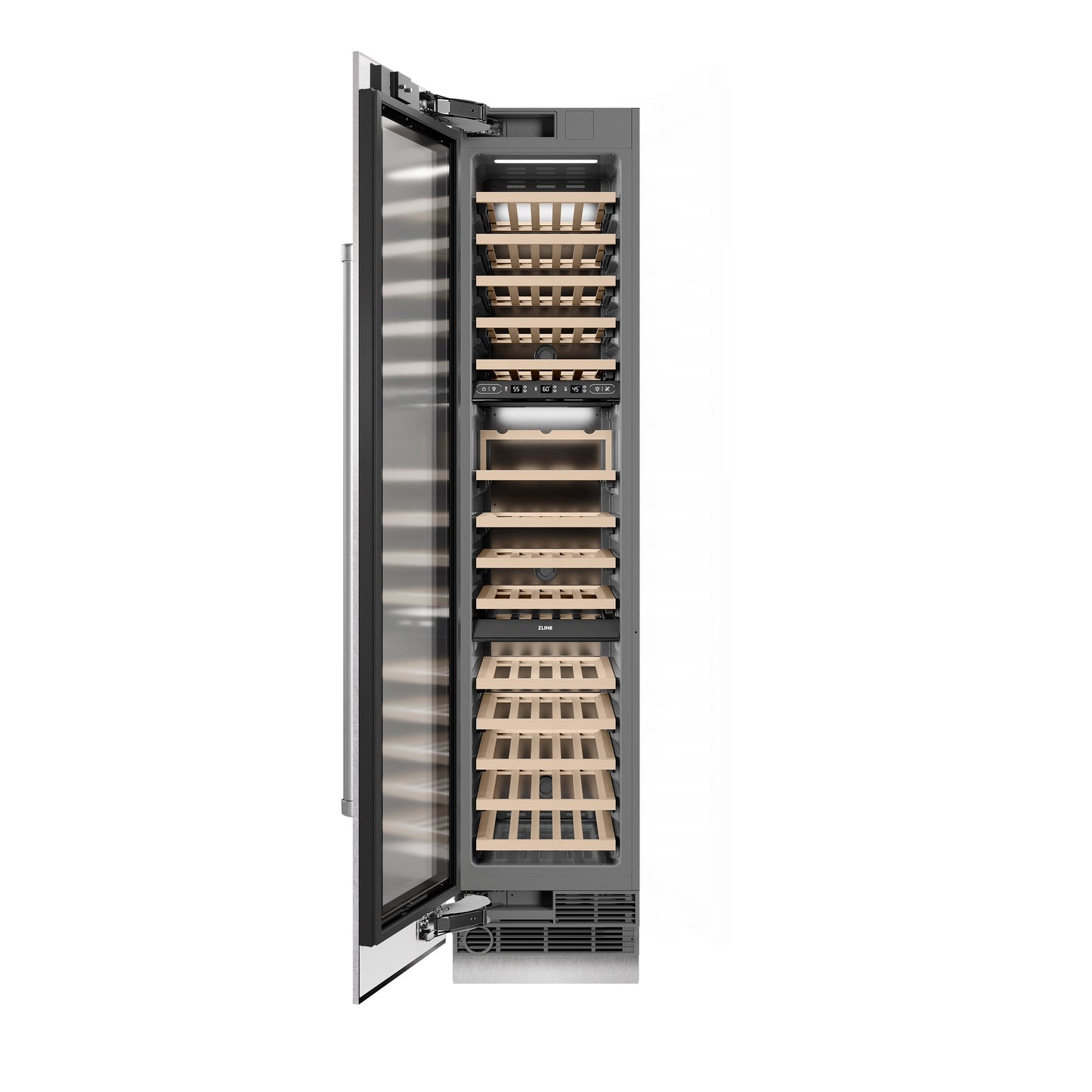 ZLINE 18 in. 9.0 cu. ft. Triple Zone 68 Bottle Left Hinge Column Wine Cooler in DuraSnow® Stainless Steel (RCWVL-SN-18)