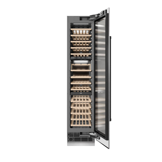 ZLINE Autograph Edition 18 in. 9.0 cu. ft. Triple Zone 68 Bottle Right Hinge Column Wine Cooler in DuraSnow® Stainless Steel with Matte Black Accents (RCWVRZ-SN-18-MB)