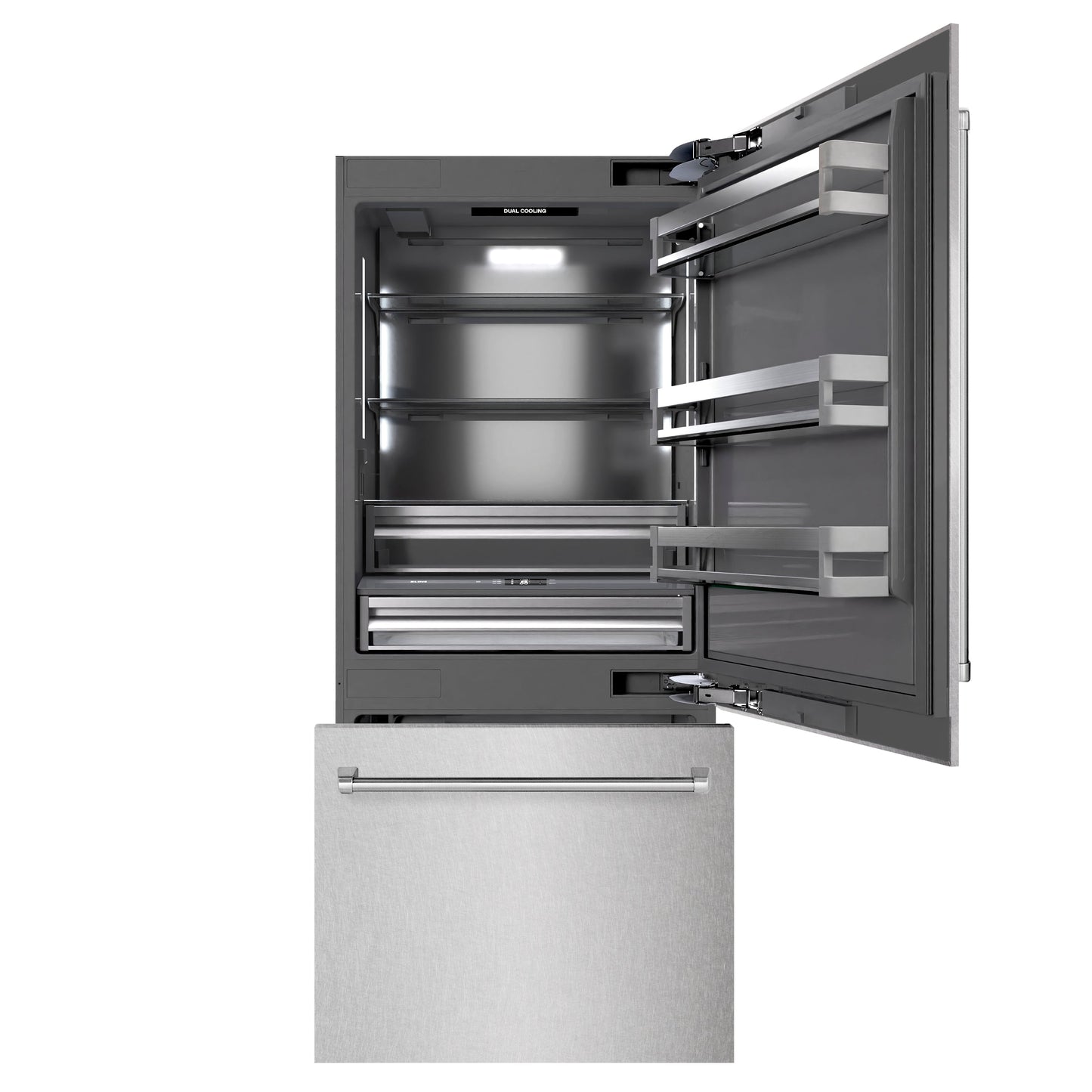 ZLINE 36 in. 19.8 cu. ft. Built-In Bottom Freezer Refrigerator with Water Dispenser and Ice Maker in DuraSnow® Stainless Steel with Graphite Gray Interior (GRBIT-SN-36)