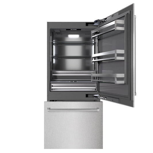 ZLINE 36 in. 19.8 cu. ft. Built-In Bottom Freezer Refrigerator with Water Dispenser and Ice Maker in DuraSnow® Stainless Steel with Graphite Gray Interior (GRBIT-SN-36)