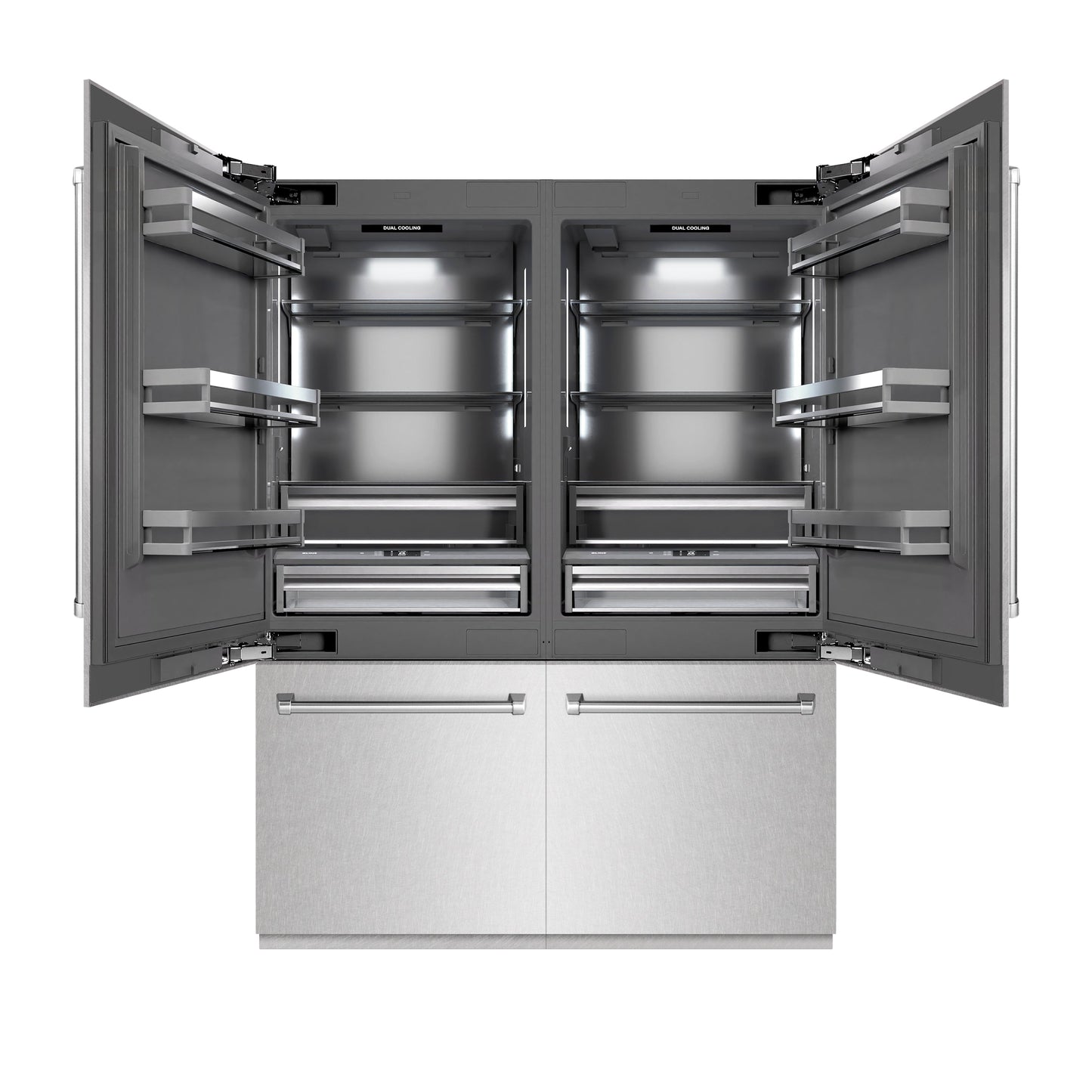 ZLINE 60 in. 32.2 cu. ft. French Door Built-In Bottom Freezer Refrigerator with Water Dispensers and Ice Makers in DuraSnow® Stainless Steel with Graphite Gray Interior (GRBIV-SN-60)