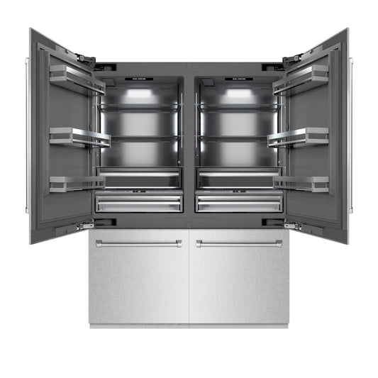 ZLINE 60 in. 32.2 cu. ft. French Door Built-In Bottom Freezer Refrigerator with Water Dispensers and Ice Makers in DuraSnow® Stainless Steel with Graphite Gray Interior (GRBIV-SN-60)