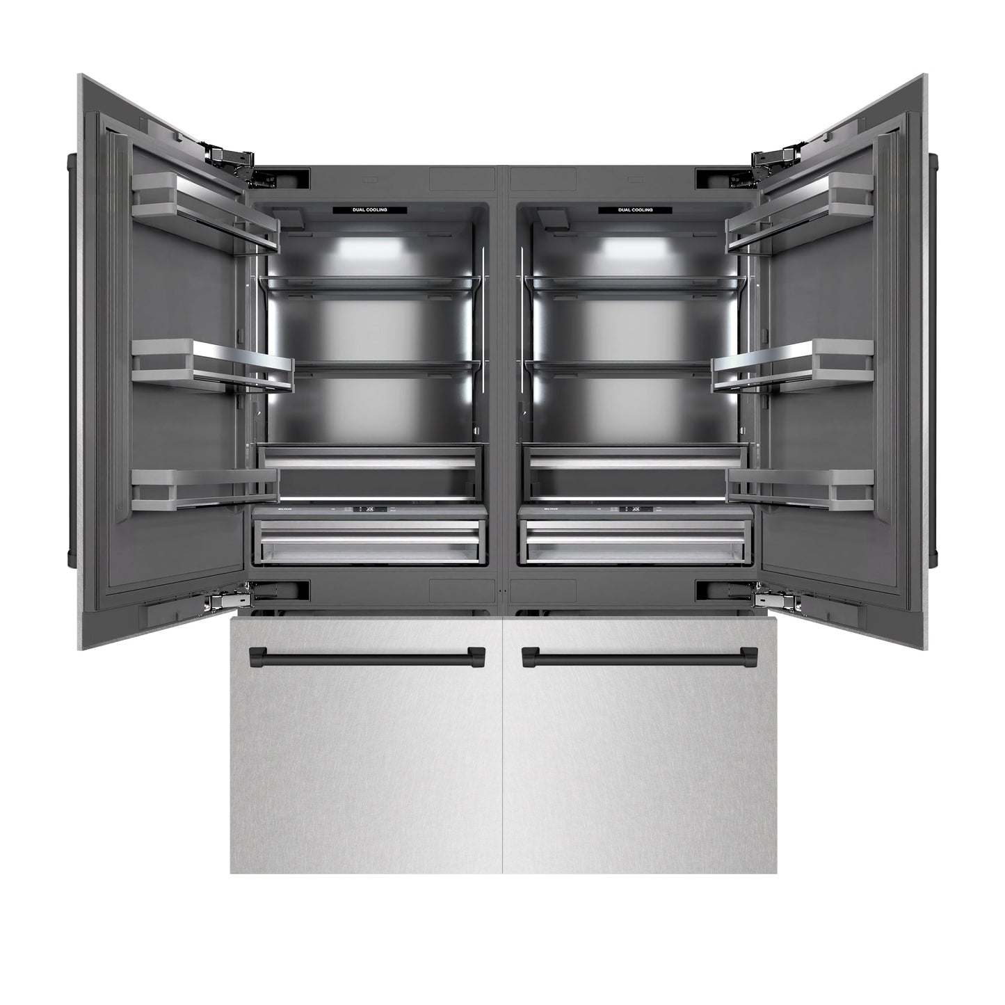 ZLINE Autograph Edition 60 in. 32.2 cu. ft. French Door Built-In Bottom Freezer Refrigerator with Water Dispenser and Ice Maker in DuraSnow® Stainless Steel with Graphite Gray Interior and Matte Black Accents (GRBIVZ-SN-60-MB)