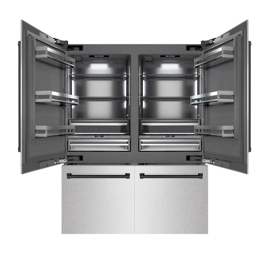 ZLINE Autograph Edition 60 in. 32.2 cu. ft. French Door Built-In Bottom Freezer Refrigerator with Water Dispenser and Ice Maker in DuraSnow® Stainless Steel with Graphite Gray Interior and Matte Black Accents (GRBIVZ-SN-60-MB)
