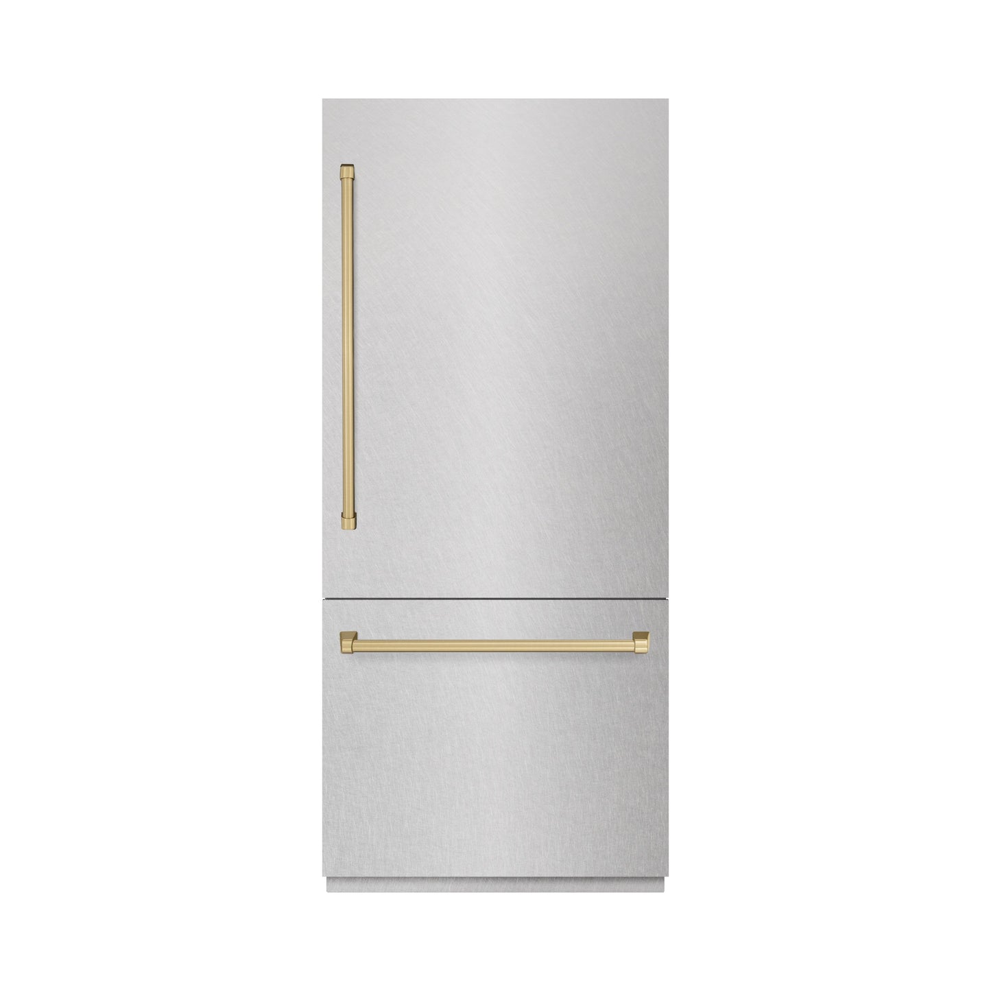 ZLINE Autograph Edition 36 in. 19.8 cu. ft. Built-In Bottom Freezer Refrigerator with Water Dispenser and Ice Maker in DuraSnow® Stainless Steel and Champagne Bronze Accents (RBITZ-SN-36-CB)