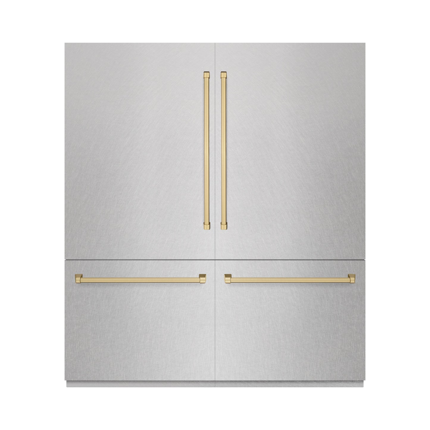 ZLINE Autograph Edition 72 in. 39.6 cu. ft. French Door Built-In Bottom Freezer Refrigerator with Water Dispensers and Ice Makers in DuraSnow® Stainless Steel and Champagne Bronze Accents (RBITZ-SN-72-CB)