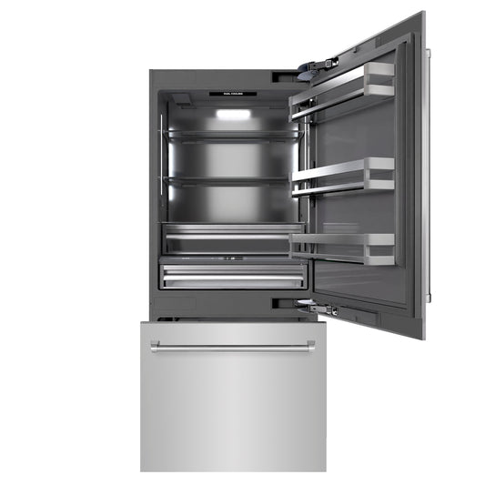 ZLINE 36 in. 19.8 cu. ft. Built-In Bottom Freezer Refrigerator with Water Dispenser and Ice Maker in Stainless Steel with Graphite Gray Interior (GRBIT-304-36)