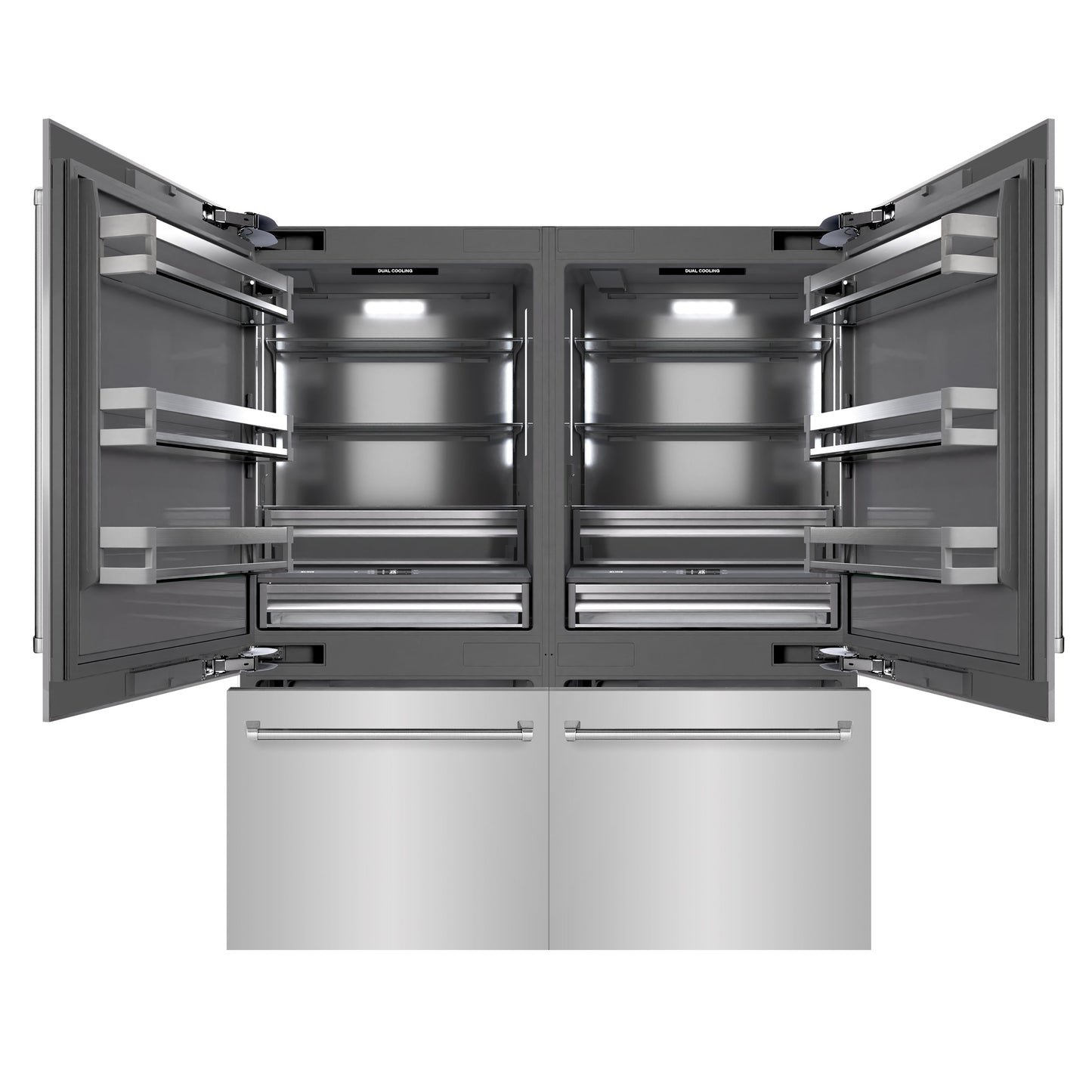 ZLINE 72 in. 39.6 cu. ft. French Door Built-In Bottom Freezer Refrigerator with Water Dispensers and Ice Makers in Stainless Steel with Graphite Gray Interior (GRBIT-304-72)