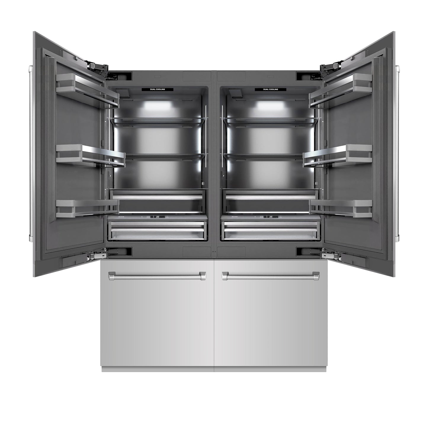 ZLINE 60 in. 32.2 cu. ft. French Door Built-In Bottom Freezer Refrigerator with Water Dispensers and Ice Makers in Stainless Steel with Graphite Gray Interior (GRBIV-304-60)