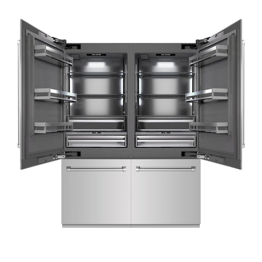 ZLINE 60 in. 32.2 cu. ft. French Door Built-In Bottom Freezer Refrigerator with Water Dispensers and Ice Makers in Stainless Steel with Graphite Gray Interior (GRBIV-304-60)