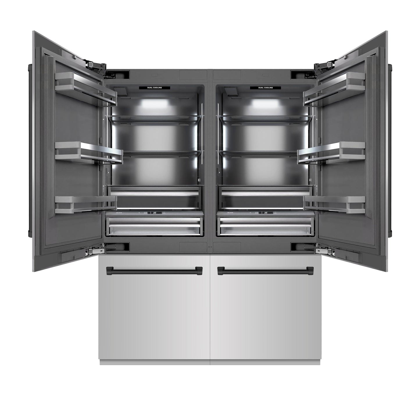 ZLINE Autograph Edition 60 in. 32.2 cu. ft. French Door Built-In Bottom Freezer Refrigerator with Water Dispenser and Ice Maker in Stainless Steel with Graphite Gray Interior and Matte Black Accents (GRBIVZ-304-60MB)