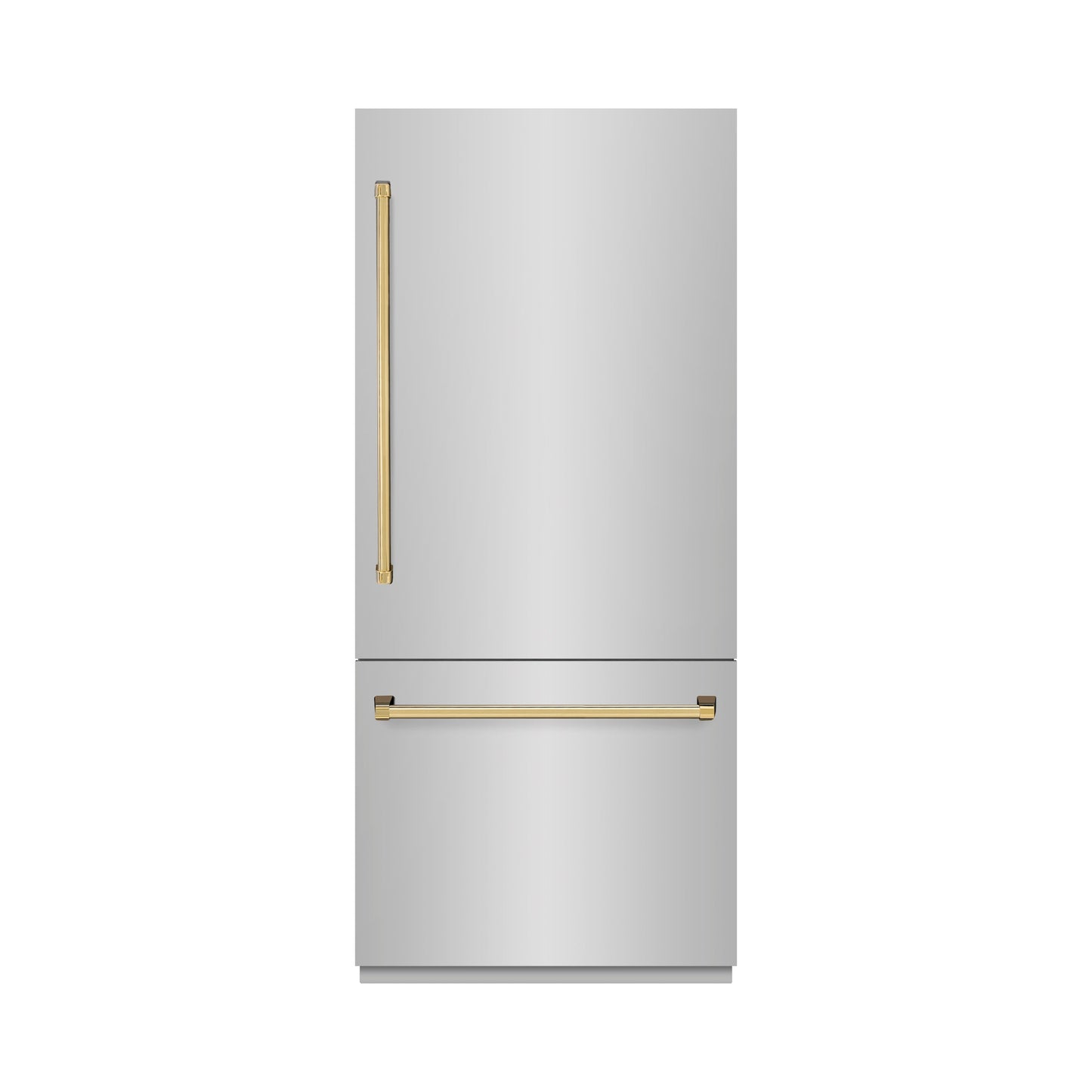 ZLINE Autograph Edition 36 in. 19.8 cu. ft. Built-In Bottom Freezer Refrigerator with Water Dispenser and Ice Maker in Stainless Steel with Polished Gold Accents (RBITZ-304-36G)