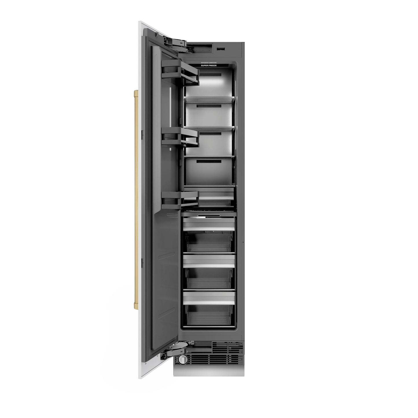 ZLINE Autograph Edition 18 in. 8.6 cu. ft. Left Hinge Column Freezer in White Matte with Graphite Gray Interior and Champagne Bronze Accents (RCFVLZ-WM-18-CB)