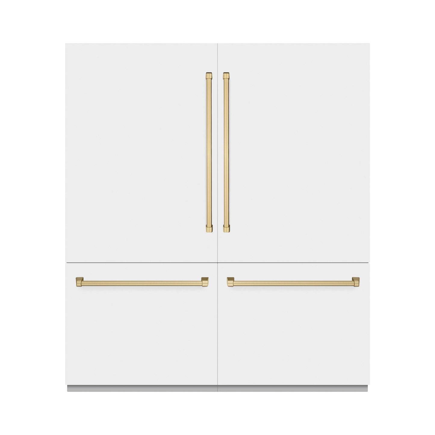 ZLINE Autograph Edition 72 in. 39.6 cu. ft. French Door Built-In Bottom Freezer Refrigerator with Water Dispensers and Ice Makers in White Matte and Champagne Bronze Accents (RBITZ-WM-72-CB)