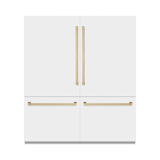 ZLINE Autograph Edition 72 in. 39.6 cu. ft. French Door Built-In Bottom Freezer Refrigerator with Water Dispensers and Ice Makers in White Matte and Champagne Bronze Accents (RBITZ-WM-72-CB)