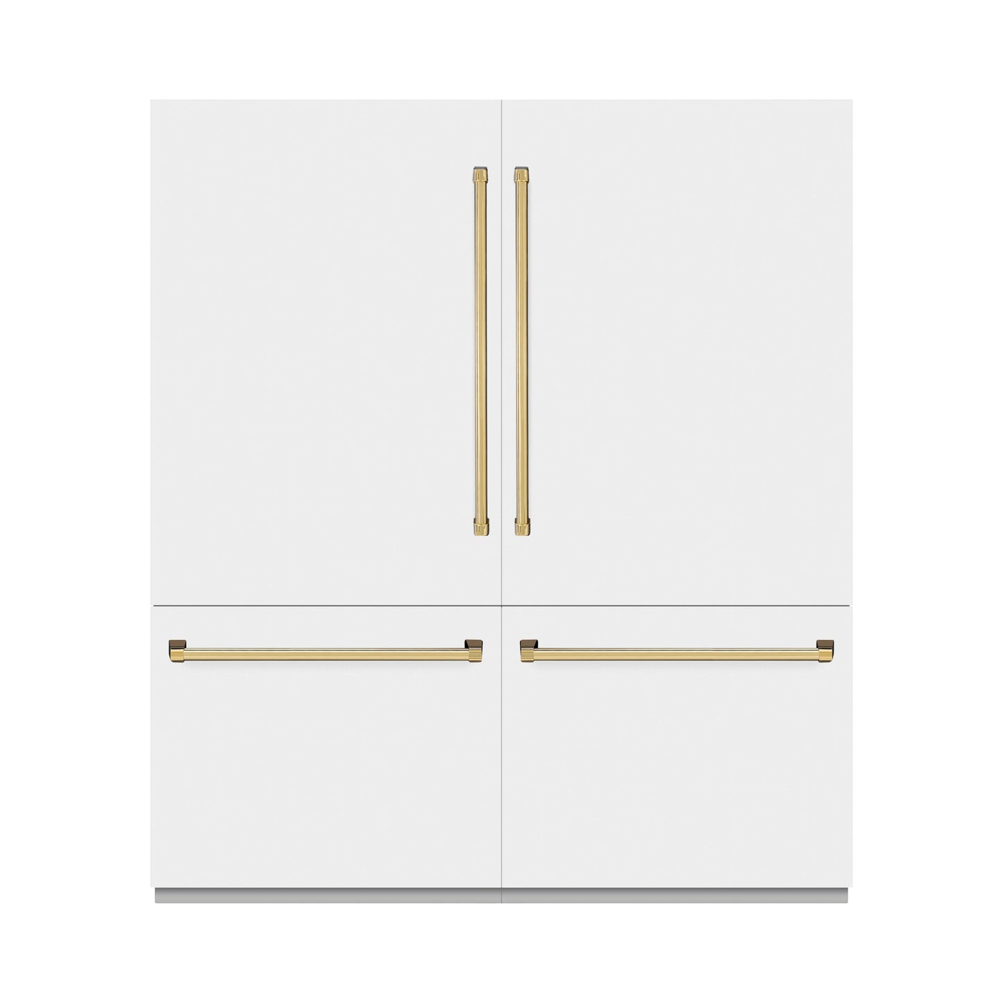 ZLINE Autograph Edition 72 in. 39.6 cu. ft. French Door Built-In Bottom Freezer Refrigerator with Water Dispensers and Ice Makers in White Matte and Polished Gold Accents (RBITZ-WM-72-G)