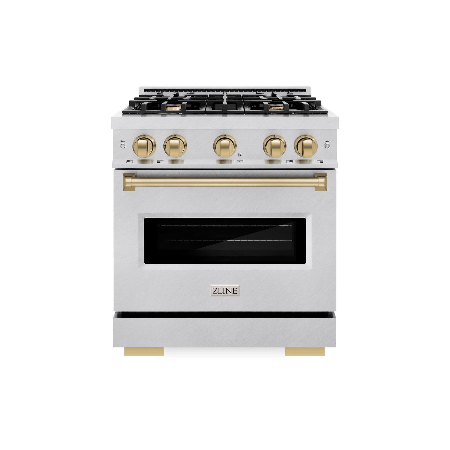 ZLINE Autograph Edition 30 in. 4.2 cu. ft. Classic Gas Range with 4 Burner Cooktop and Convection Gas Oven in DuraSnow® Stainless Steel and Champagne Bronze Accents (CGRSZ-30-CB)