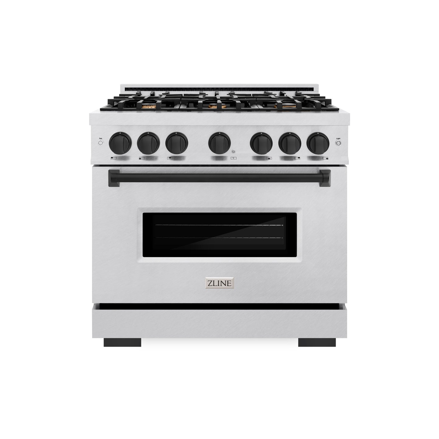 ZLINE Autograph Edition 36 in. 5.2 cu. ft. Classic Gas Range with 6 Burner Cooktop and Convection Gas Oven in DuraSnow® Stainless Steel and Matte Black Accents (CGRSZ-36-MB)