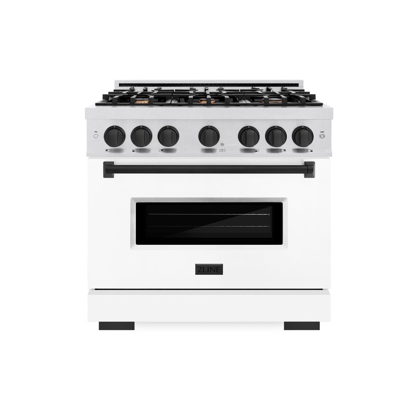 ZLINE Autograph Edition 36 in. 5.2 cu. ft. Classic Gas Range with 6 Burner Cooktop and Convection Gas Oven in DuraSnow® Stainless Steel with White Matte Door and Matte Black Accents (CGRSZ-WM-36-MB)