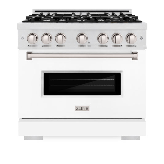 ZLINE 36 in. 5.2 cu. ft. Classic Dual Fuel Range with 6 Burner Gas Cooktop and Electric Convection Oven in DuraSnow® Stainless Steel with White Matte Door (CDRS-WM-36)