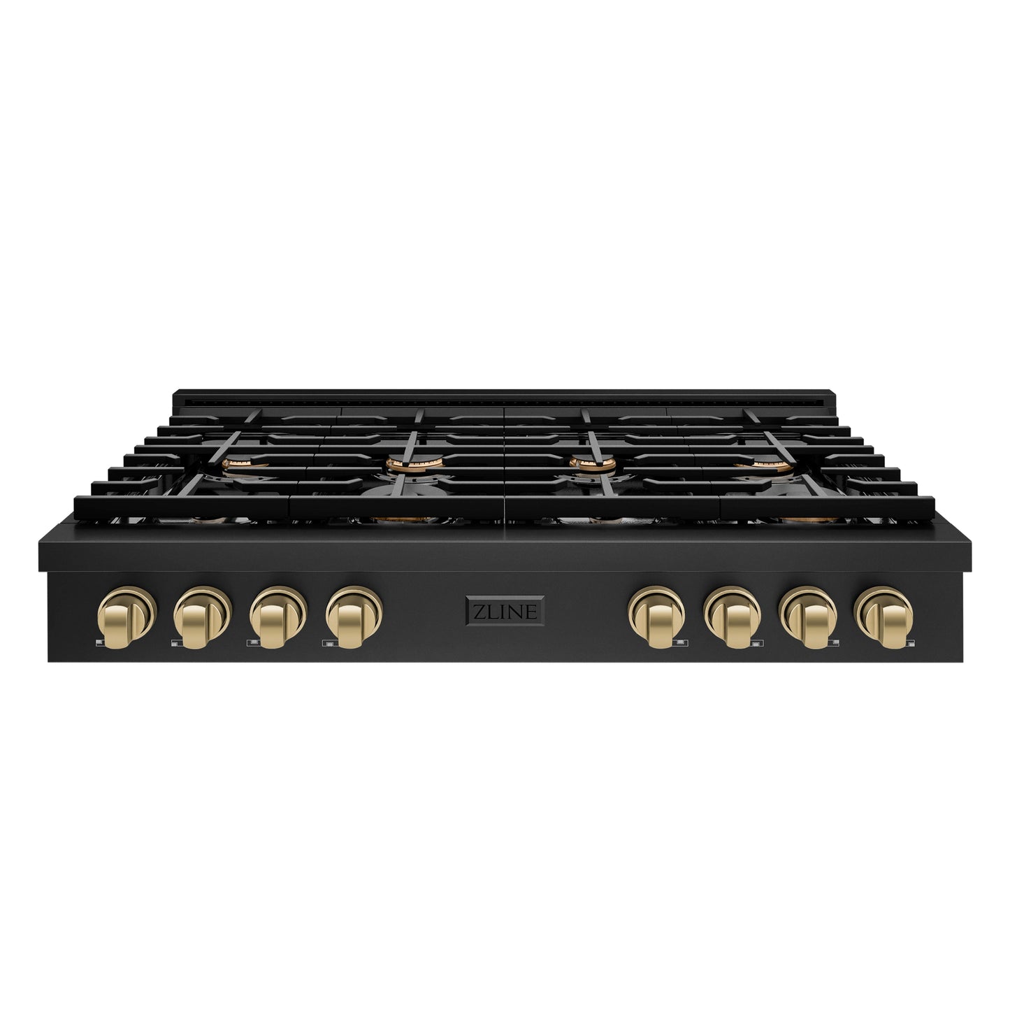 ZLINE 48 in. Autograph Edition Paramount Gas Rangetop with 8 Burners and Porcelain Cooktop in Black Stainless Steel with Champagne Bronze Accents (SRTBZ-48-CB)