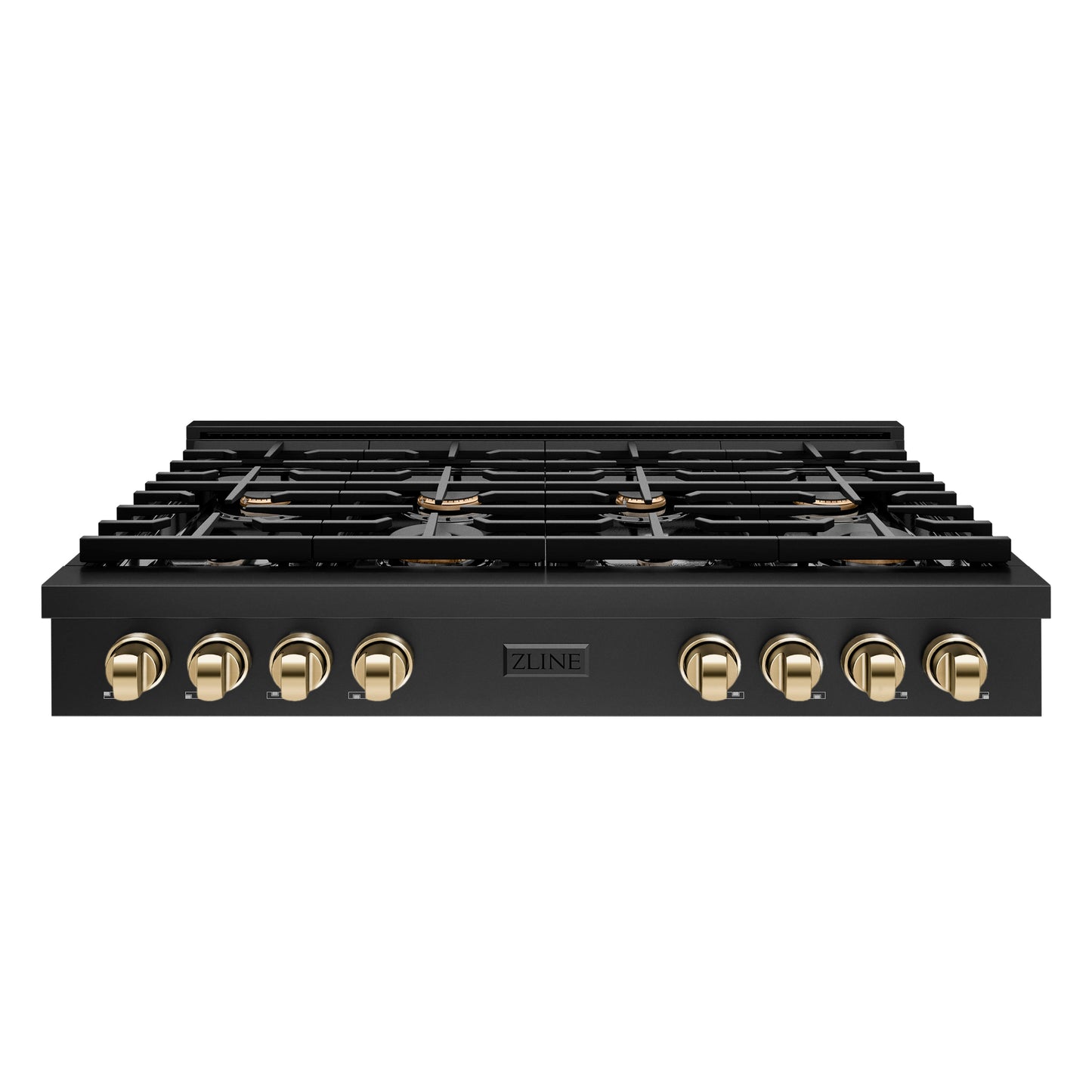 ZLINE 48 in. Autograph Edition Paramount Gas Rangetop with 8 Burners and Porcelain Cooktop in Black Stainless Steel with Polished Gold Accents (SRTBZ-48-G)