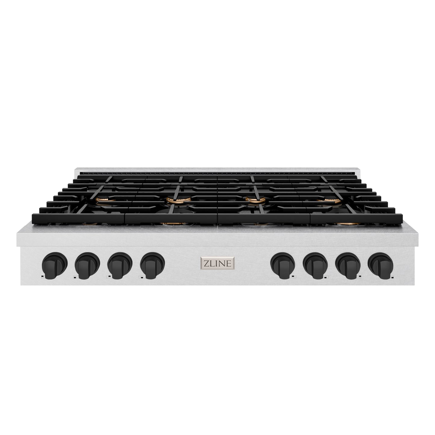 ZLINE 48 in. Autograph Edition Paramount Gas Rangetop with 8 Burners and Porcelain Cooktop in DuraSnow® Stainless Steel with Matte Black Accents (SRTSZ-48-MB)