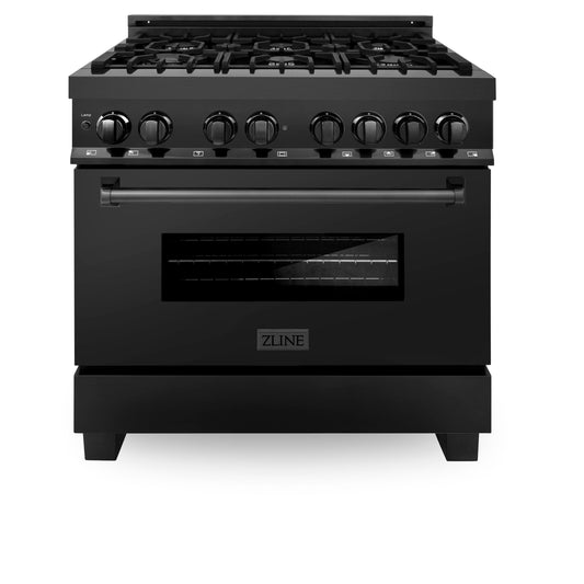 ZLINE 36 in. 4.6 cu. ft. Legacy Dual Fuel Range with 6 Burner Gas Cooktop and Electric Convection Oven in Black Stainless Steel (RAB-36)