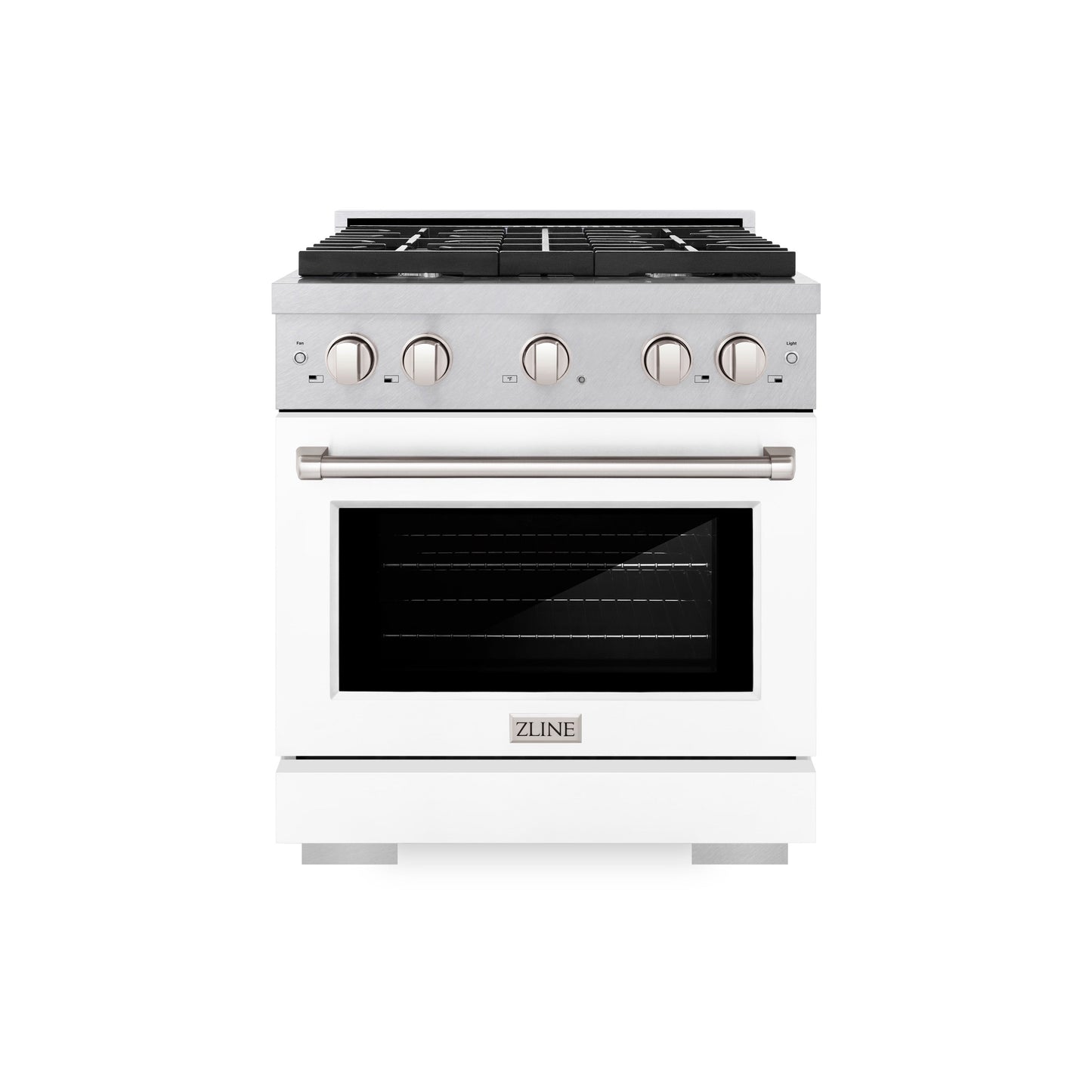 ZLINE 30 in. 4.2 cu. ft. Paramount Gas Range with 4 Burner Cooktop and Convection Gas Oven in DuraSnow® Stainless Steel with White Matte Door (SGRS-WM-30)