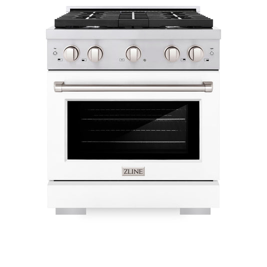 ZLINE 30 in. 4.2 cu. ft. Paramount Gas Range with 4 Burner Cooktop and Convection Gas Oven in Stainless Steel with White Matte Door (SGR-WM-30)