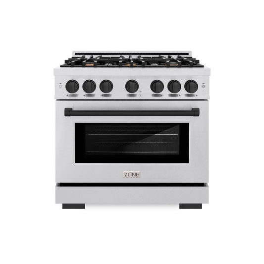 ZLINE Autograph Edition 36 in. 5.2 cu. ft. Select Dual Fuel Range with 6 Burner Gas Cooktop and Electric Convection Oven in DuraSnow® Stainless Steel with Matte Black Accents (HDRSZ-36-MB)
