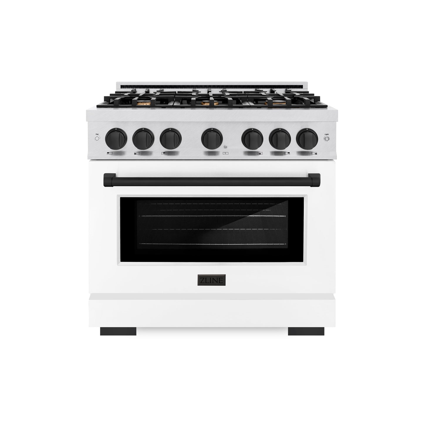 ZLINE Autograph Edition 36 in. 5.2 cu. ft. Select Dual Fuel Range with 6 Burner Gas Cooktop and Electric Convection Oven in DuraSnow® Stainless Steel with White Matte Door and Matte Black Accents (HDRSZ-WM-36-MB)