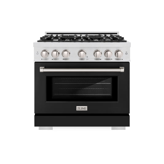 ZLINE 36 in. 5.2 cu. ft. Select Gas Range with 6 Burner Cooktop and Convection Gas Oven in DuraSnow® Stainless Steel with Black Matte Door (HGRS-BLM-36)